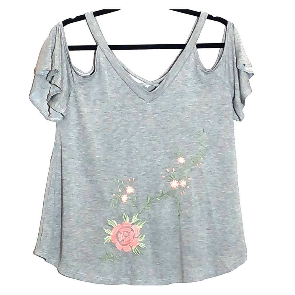 Alya Cold Shoulder Embroidered Modal Tee Medium